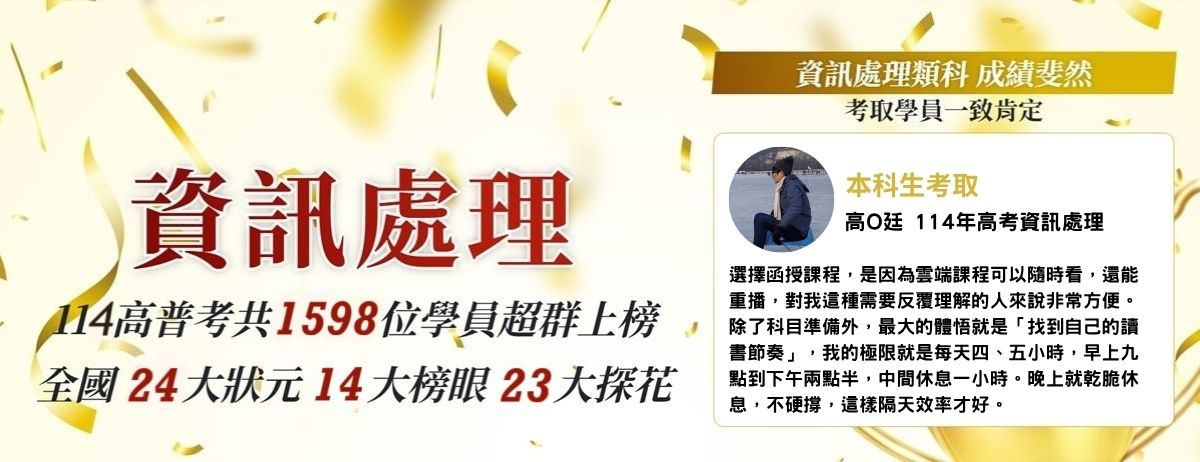 志光數位學院114高考資訊處理上榜生推薦