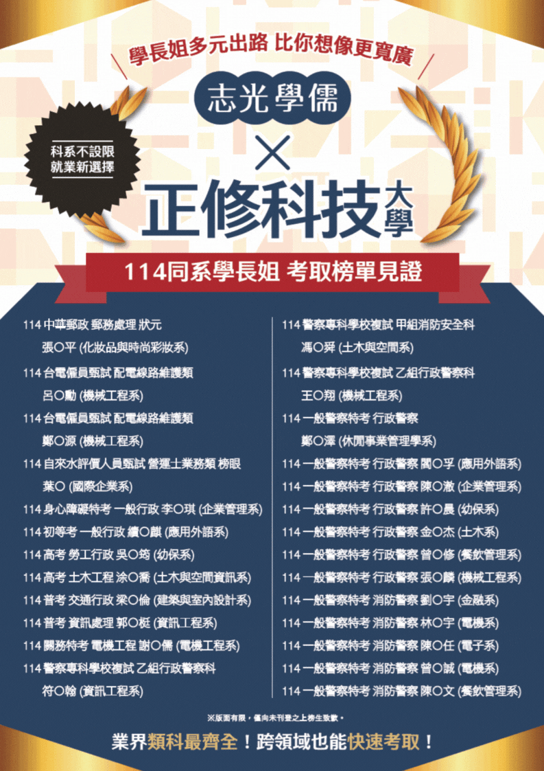 鳳山志光大學高雄榜單